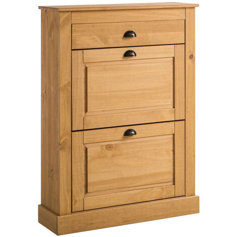 Coffre à chaussures en bois de pin – Design élégant – Espace de rangement pour chaussures et accessoires – Tiroir coulissant (1/5)