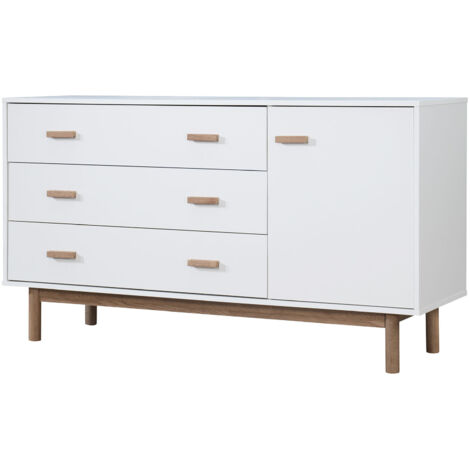 Melanie-Buffet avec 1 porte 3 tiroirs en chêne aspect blanc (1/5)