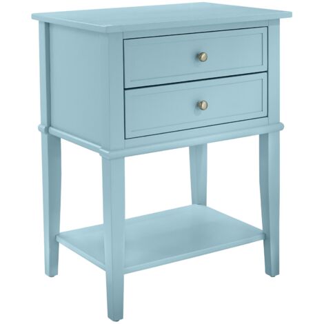 Franklin Table d'appoint avec 2 tiroirs en mélaminé bleu clair (1/5)