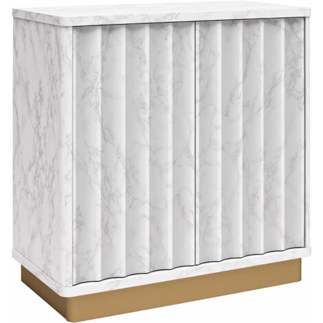 Armoire 2 portes en MDF peint effet marbre blanc – Portes à pression – Étagères réglables – Design moderne (1/5)