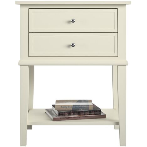 Franklin Table d'appoint avec 2 tiroirs en mélaminé blanc (1/5)