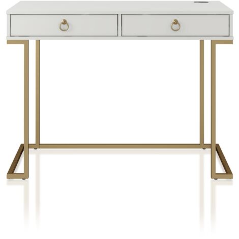 Camila Bureau avec 2 tiroirs en mélaminé blanc (1/5)
