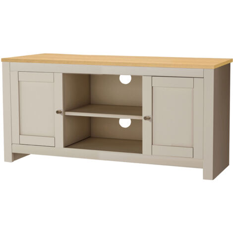 Meuble TV chêne et crème avec 2 portes – Panneau de particules stratifié – Style maison de campagne moderne – Dimensions optimisées (1/4)