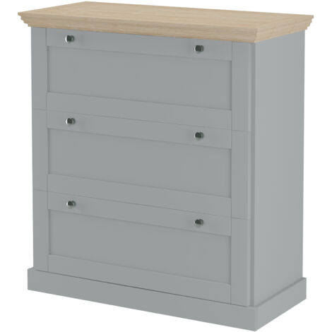 Commode 3 tiroirs effet chêne gris – Panneau de particules durable – Espace de rangement spacieux – Design élégant pour chambre et salon