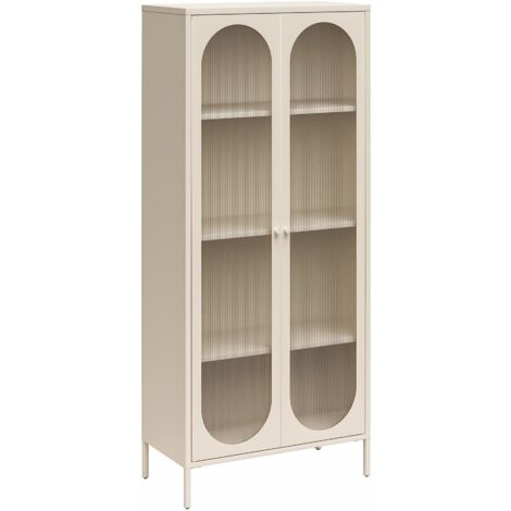 Luna Vitrine haute avec 2 portes vitrées en métal crème