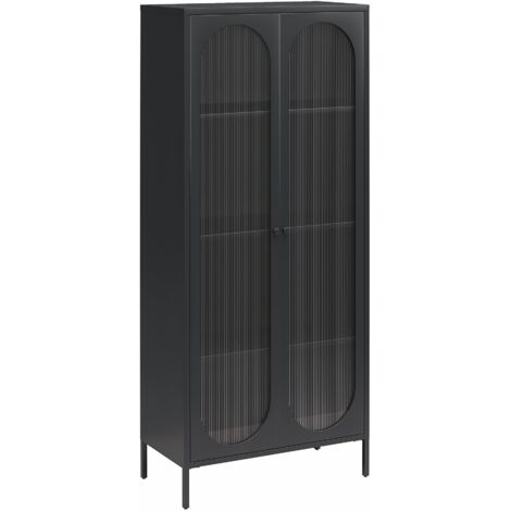 Luna Vitrine haute avec 2 portes vitrées en métal noir (1/5)