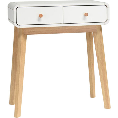 Cassie Table console avec 2 tiroirs en effet chêne blanc (1/4)