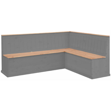 Banc d'angle gauche en pin massif – Cire grise – Design campagnard avec rangement sous l'assise – 4 places (1/5)