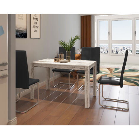 Lynn Table à manger en effet bois blanc antique 6 personnes L120 (1/4)