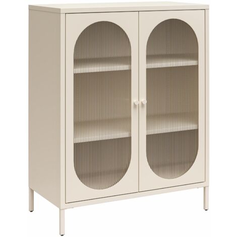 Luna-Armoire basse avec 2 portes vitrées en métal crème (1/5)