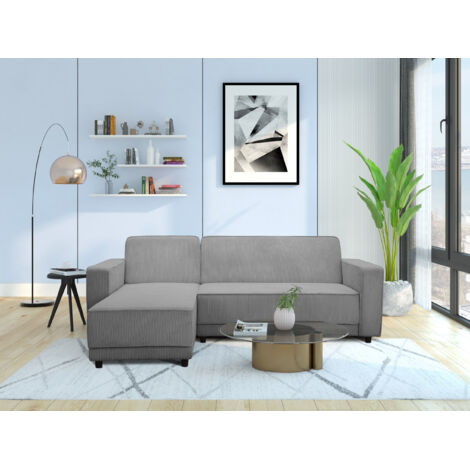 AllieCanapé-lit 3 places avec chaise longue en tissu gris (1/5)