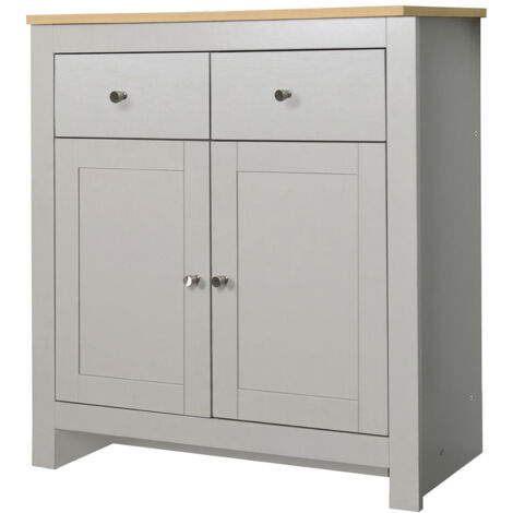 EmeraldBuffet avec 2 portes et 2 tiroirs en effet chêne et gris (1/3)
