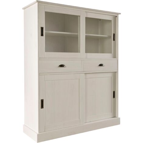 HarryArmoire avec 2 portes vitrées et 2 portes en pin laqué blanc (1/5)