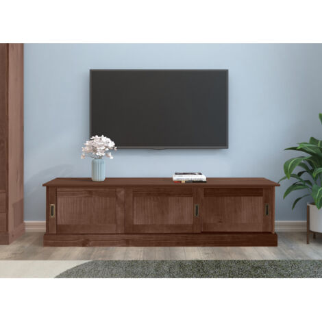 HarryMeuble TV avec 3 portes en pin laqué marron (1/5)