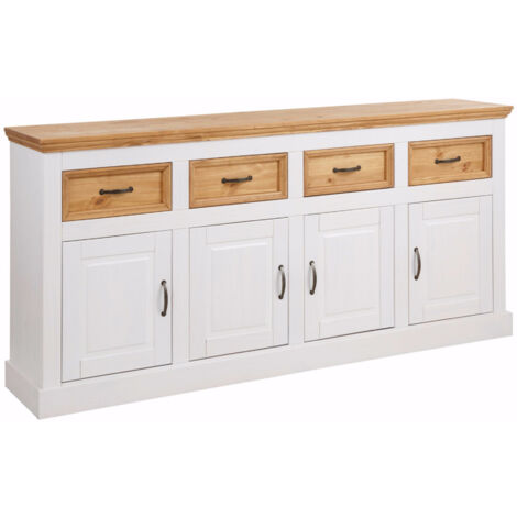 Buffet en pin teinté blanc avec 4 portes et 4 tiroirs – Style maison de campagne – Écologique, certifié FSC® (1/4)