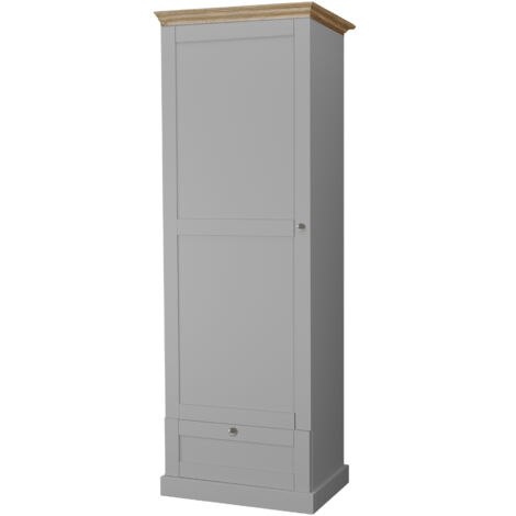Armoire avec 1 porte en gris/chêne – Style campagnard moderne – Tringle extractible pour vêtements – Rangement optimisé (1/4)