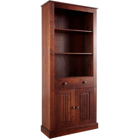 MilleBibliothèque avec 2 portes et 1 tiroir en pin laqué marron (1/5)