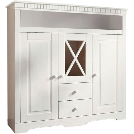 LisaBuffet avec 3 portes 2 tiroirs en pin teinté blanc (1/4)