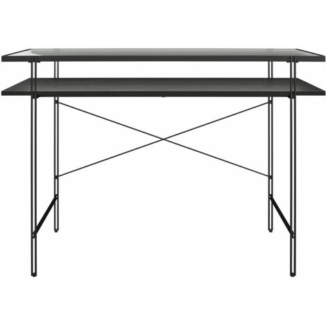 WainwrightBureau d'ordinateur en verre transparent et cadre en métal noir (1/5)