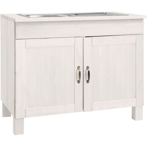 Alby-Armoire Évier 100 cm avec 2 Portes en Laque Blanc Pin (1/3)