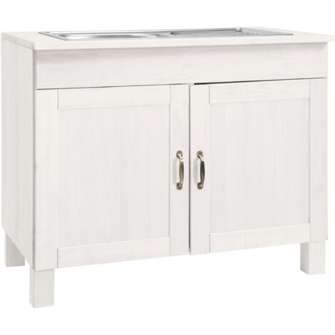 Armoire sous évier 100 cm – 2 portes en pin massif certifié FSC® – Design élégant et durable pour salle de bains (1/4)