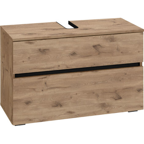 Wisla -Armoire évier avec 1 porte à rabat et 1 tiroir aspect chêne