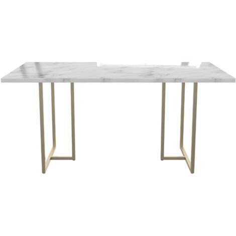 Astor-Table de salle à manger 160x90 cm 8 places en marbre aspect blanc (1/5)