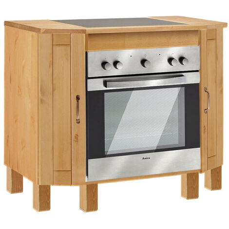 Armoire de four en pin massif – 3 compartiments – Finition cire teintée – Style campagnard moderne pour cuisine
