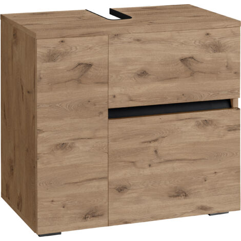 Wisla -Meuble évier avec 1 porte et 1 tiroir 1 abattant aspect chêne