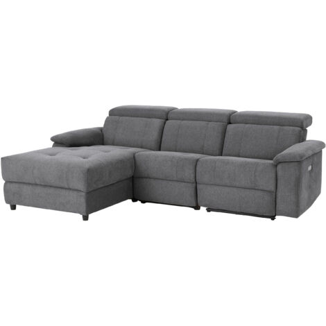 Tanaro-Chaise Longue Canapé 3 Places Gauche avec Fonction Electrique en Tissu Anthracite