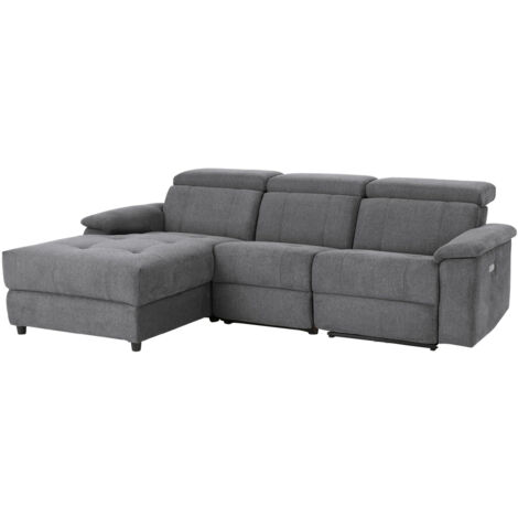 Tanaro-Chaise longue Canapé 3 places droite avec fonction électrique en tissu anthracite