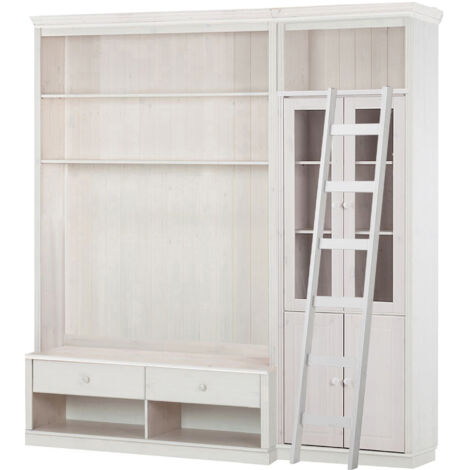 AnitaBibliothèque avec TV Lowboard Ladder en pin laqué blanc (1/5)