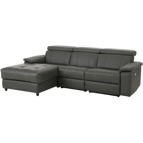 Tanaro-Chaise Longue Canapé 3 Places Gauche avec Fonction Electrique en Gris PU
