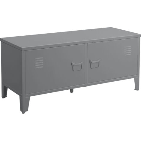 Banc d'entrée 2 portes gris – Métal thermolaqué – Style nordique moderne – Surface mate facile à entretenir