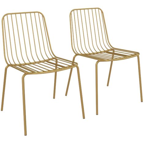 Caden-Ensemble de 2 chaises de salle à manger en métal jaune (1/5)