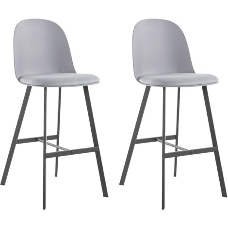 AstaEnsemble de 2 tabourets de bar en PU et plastique gris avec pieds en métal noir (1/5)