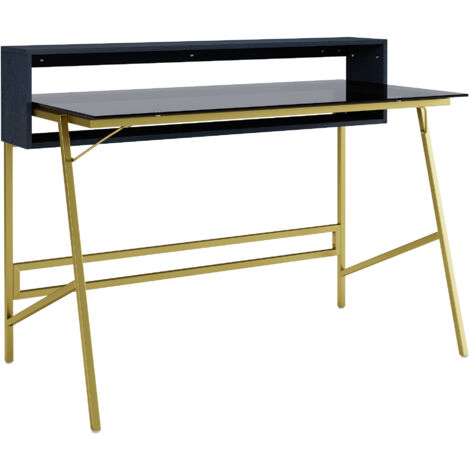 Morgan-Bureau avec plateau en verre et cadre en métal doré (1/5)