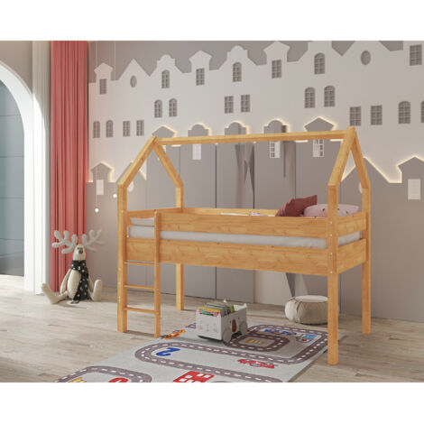 Alpi2-Lit maison 90x200 cm en pin brun (1/5)