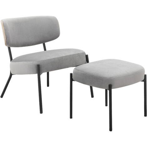 JerryChaise longue avec tabouret en velours gris clair (1/5)