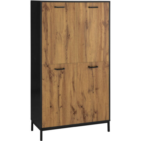Armoire 4 portes en chêne noir et blanc – Design rustique – Espace de rangement optimal pour bureau – Surface mate facile à entretenir (1/4)