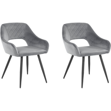 Fleur 1-Ensemble de 2 chaises de salle à manger rembourrées en gris velours (1/5)