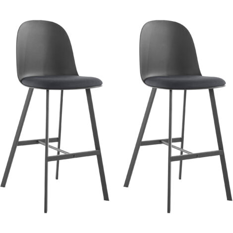 Asta-Tabourets de bar Set de 2 en PU et Plastique Gris avec Pieds en Métal Noir (1/5)