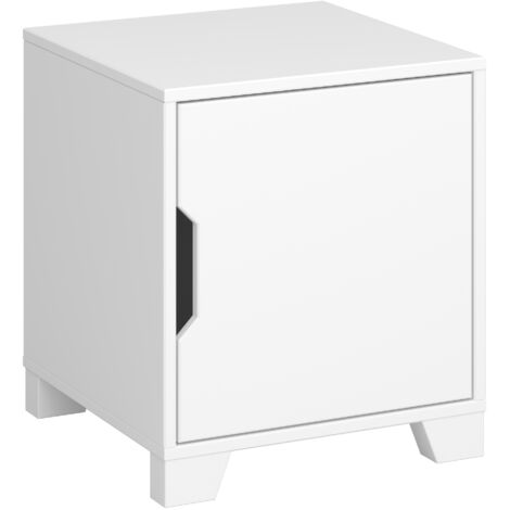 Linus-Table de chevet avec 1 porte en MDF blanc (1/4)