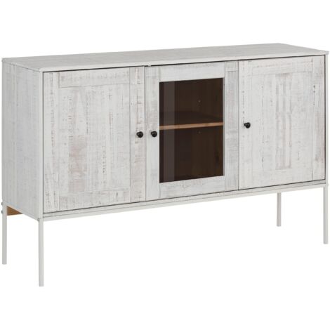 Freya-Buffet avec 2 Portes et 1 Porte en Verre en Pin Blanc Crème (1/3)