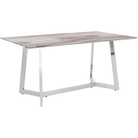 Tinto-Table à manger 160 cm avec pied en métal aspect bois marbre (1/3)