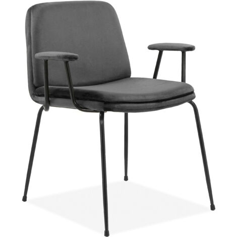 Heine-Chaise de salle à manger avec accoudoir en velours noir Set de 2 (1/5)