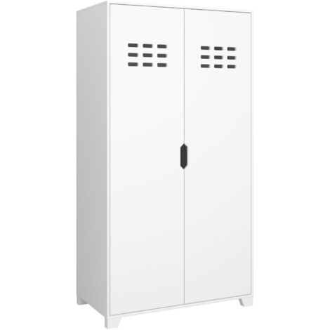 Linus-Armoire avec 2 portes en aspect bois blanc (1/4)