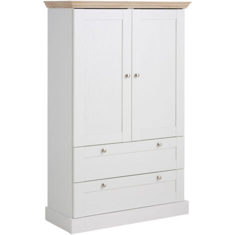 Armoire 2 portes chêne blanc – Intérieur réglable – Charnières et glissières en métal – Tiroirs spacieux pour rangement optimisé