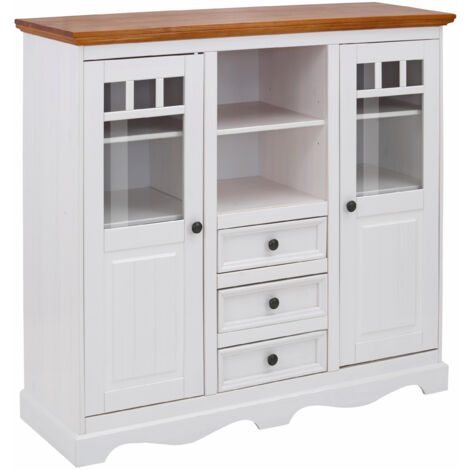MelissaArmoire avec 2 portes vitrées et 3 tiroirs en pin blanc (1/5)