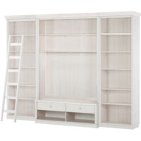 Bibliothèque avec meuble bas TV en pin massif laqué blanc – Ensemble de meubles de salon – Installation facile avec étagère ajustable